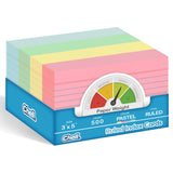 Chell 500 Count Index Cards 3x5 Inch Heavyweight, Ruled Front and Blank Back, 65 lb. Cover Weight, Pastel Colors