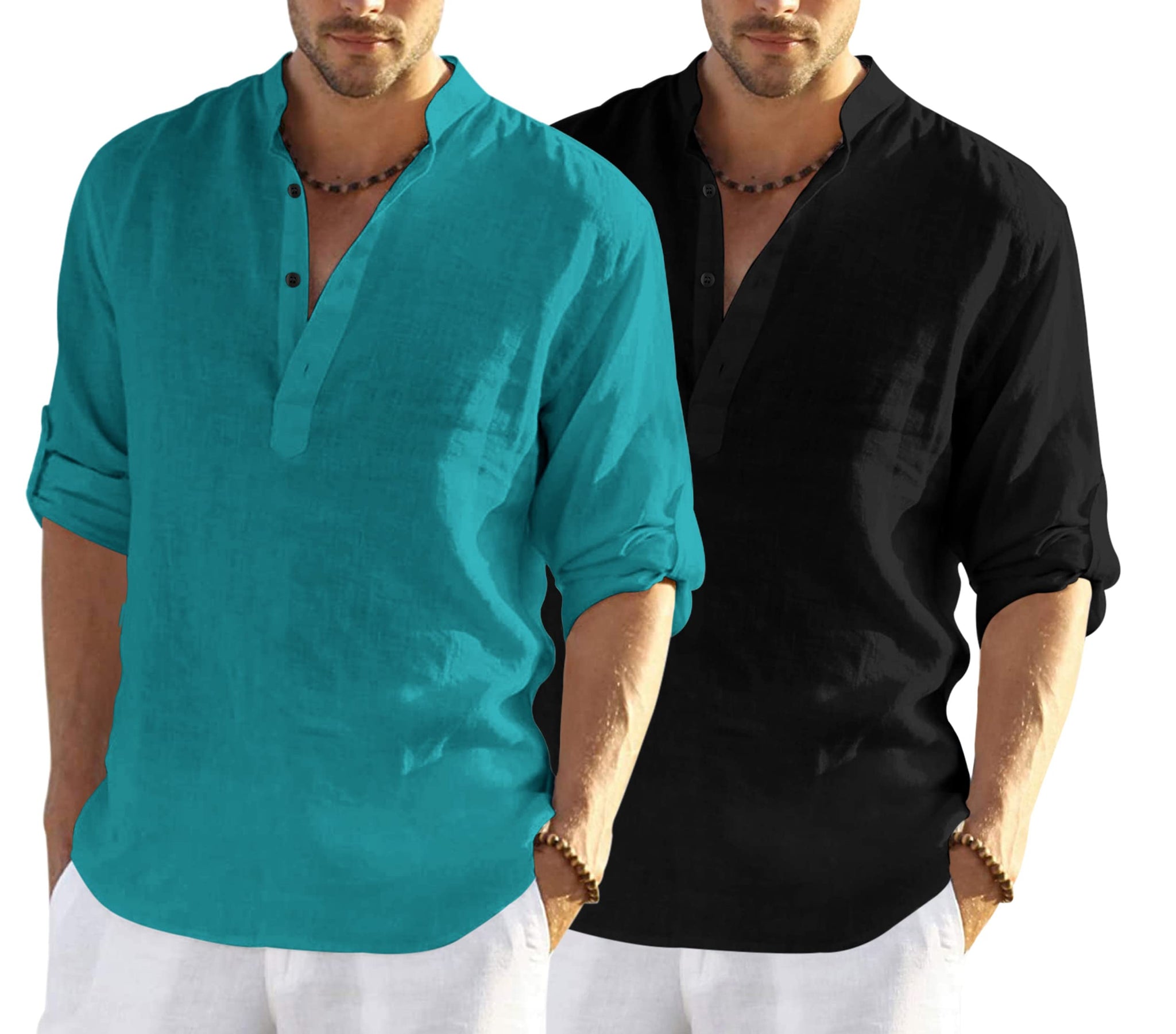 Bellstone Men'S Solid Regular Fit Dress Shirt (Kurta800_Combo_Rama_Black_Xl