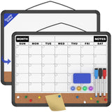 Monthly Calendar Dry Erase Board 16x12 Inch, Double-Sided Whiteboard and Corkboard Combo with Black Plastic Frame, Wall Mounted 