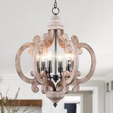 Chords Attic Farmhouse Wood Chandelier, Cottage Chic Crown Pendant Light, Weathered 6-Candle Rustic Light for Kitchen Island, Ha