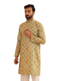 Sojanya (Since 1958 Men'S Cotton Linen Pista Green & Multi Print Only Long Kurta