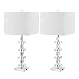 SAFAVIEH Lighting Collection Deco Clear/Chrome Crystal 29-inch Table Lamp Set of 2 with USB Charging Port (LED Bulbs Included)