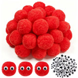 TOAOB 50pcs Large Pom Poms 2 Inch Red Craft Pom Poms Fuzzy Pompoms Balls with Googly Wiggle Eyes for DIY Crafts Projects Home De