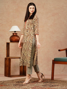 Gosriki Women'S Cotton Blend Straight Printed Kurta With Pant (Gattu Beige-Gs_Xxl_Beige_Xx-Large),Beige,2,B0CSG5S486