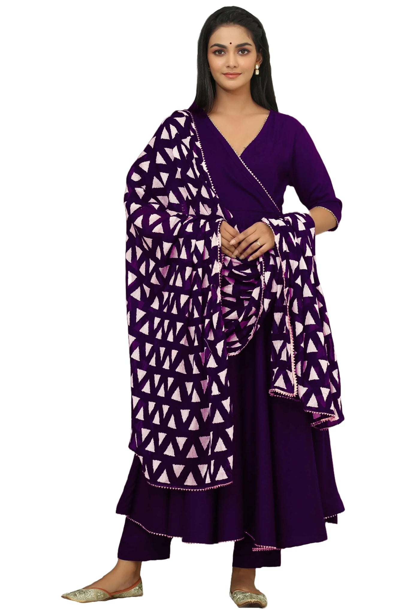 Gosriki Women'S Rayon Blend Anarkali Solid Kurta With Pant & Dupatta (Mita Begani-Gs_Xl_Begani_X-Large),Begani,,B0DFY3S5DK