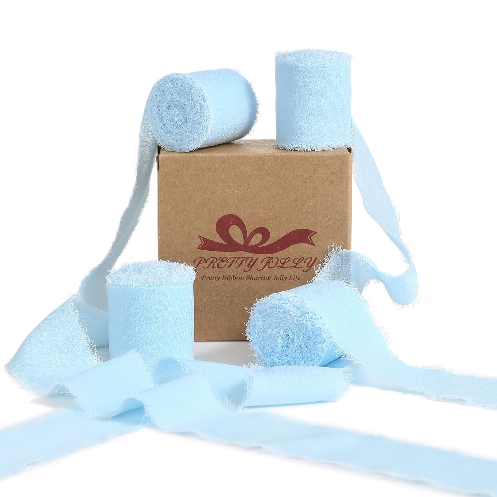Pretty Jolly Blue Chiffon Ribbon for Gift Wrapping 4 Rolls 1 1/2 Inch x 5Yd Silk Ribbons Handmade Fringe Fabric Ribbon for Flowe