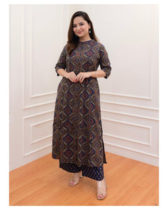 Gosriki Women'S Cotton Blend Straight Printed Kurta With Palazzo (Abp Blue-Gs_S_Blue_Small),Blue,,B0CNXSKGHN