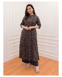 Gosriki Women'S Cotton Blend Straight Printed Kurta With Palazzo (Abp Blue-Gs_S_Blue_Small),Blue,,B0CNXSKGHN