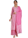 Libas Pink Pure Cotton Printed Kurta Sets For Women