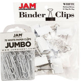 JAM PAPER Office Desk Supplies Bundle - White - Jumbo Paper Clips & Medium Binder Clips - 1 Pack of Each (2 Packs Total)