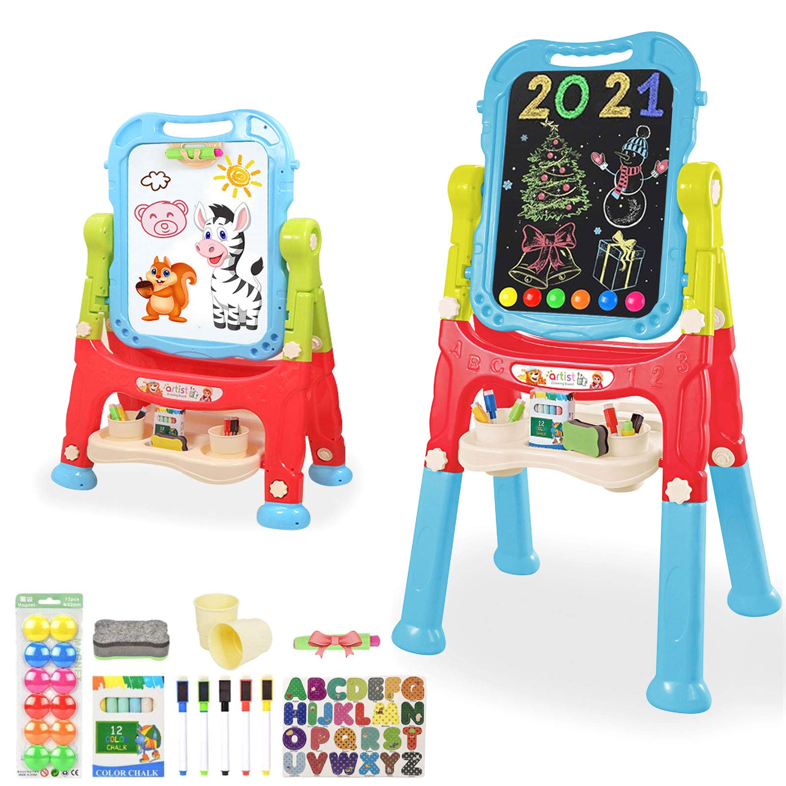 Mojitodon Easel for Kids,Rotatable Double Sided Adjustable Standing Art Easel with Painting Accessories for Toddlers Boys and Gi