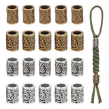 UNICRAFTALE 20Pcs Paracord Bead Column Beads 4 Styles Lanyard Beads Metal European Parachute Bead Metal Connector Charm with Tex