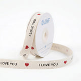 QIANF I Love You Cotton Ribbon, 5/8 Inch 15 Yards Printed Natural Herringbone Twill Tape Ribbon for Anniversary Valentine's Day 