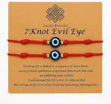 7-Knot Red Evil Eye Handmade Bracelet Set of 2, Rakhi for Brother, Bhaiya | Adjustable Good Luck Protection Bracelet, Lucky Kabbalah for Men and Women