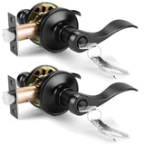 Gobrico Keyed-Alike 2 Pack Door Levers, Matte Black Door Handles with Lock and Key, Wave Style Knob Exterior Entry Door