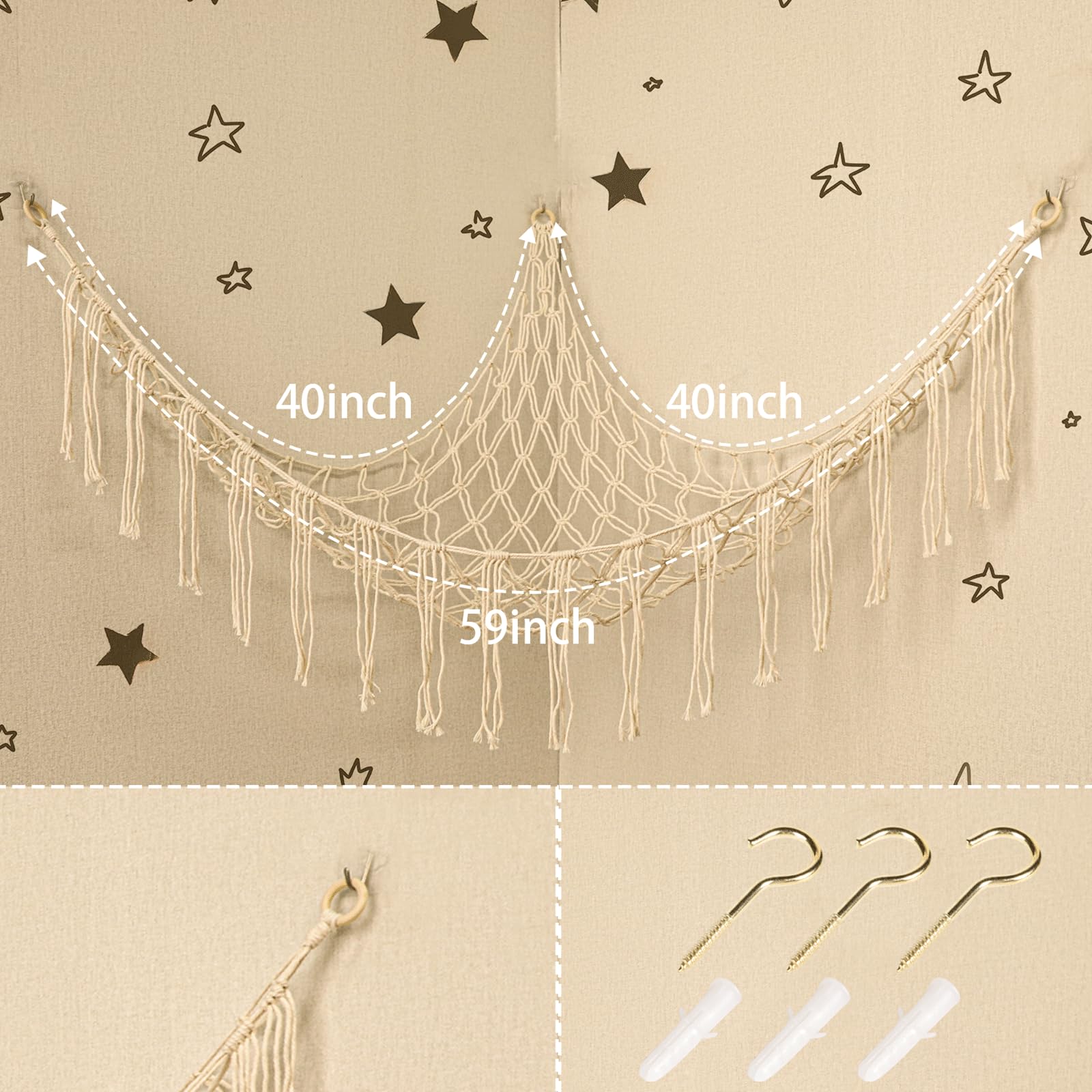 YELIENM Boho Stuffed Animals Net or Hammock Large,55 inch Toy Hammock Macrame Stuff Animal Storage Corner Hanging Net Holder,Mes