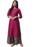 ZIYAA Art Women's Pink Color Poly Silk Straight Kurta and Palazzo Set (ZIKUPS3147ANDPL- XXL)