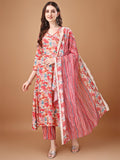 Pratham Blue Women'S Viscose Rayon Anarkali Printed Kurta With Palazzos And Dupatta |Kurta Set For Women|Women Kurta |Women Prin