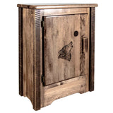 Montana Woodworks Homestead Collection Accent Cabinet With Laser Engraved Wolf Design, Left Hinged, Stain & Clear, Stained & Cle