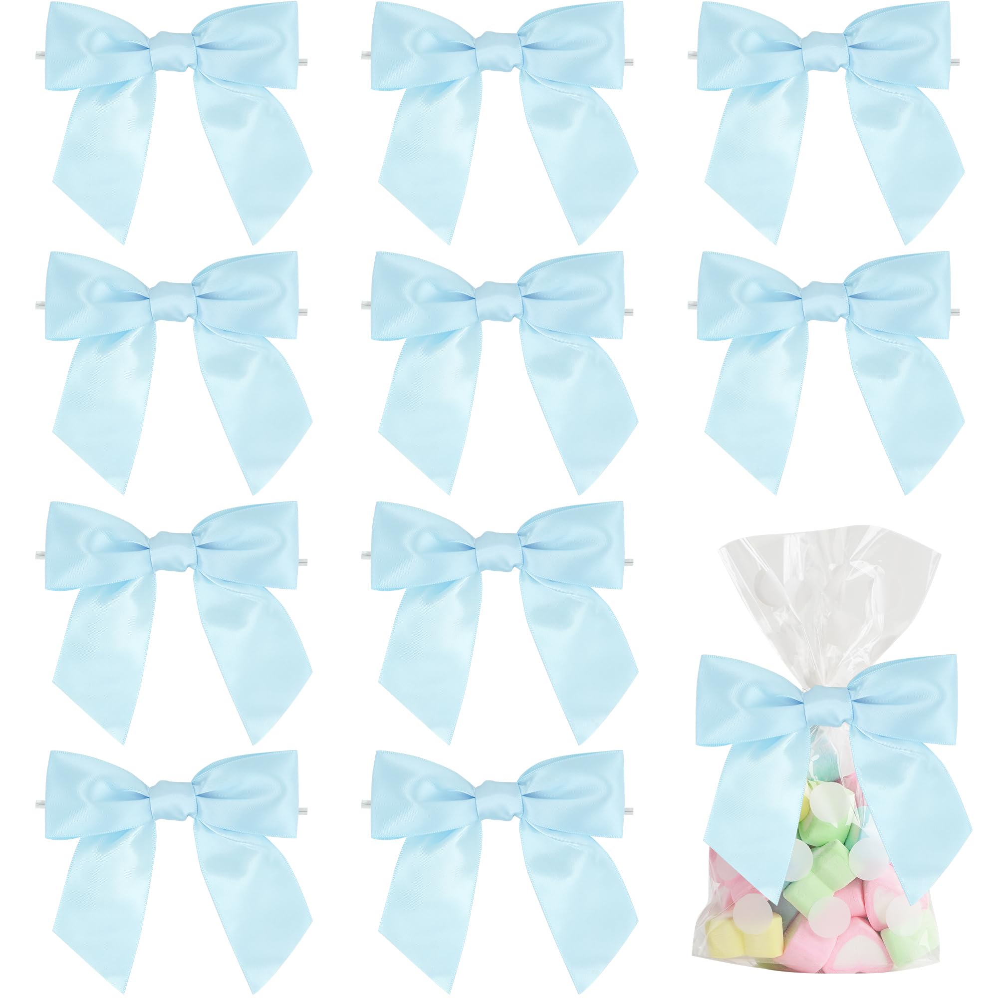 AIMUDI Blue Bows for Baby Shower 4.5 Pre-Tied Baby Blue Bows with Twist Ties Light Blue Ribbon Bows for Crafts Premade Bows for 