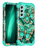 Miqala for Galaxy S21 FE 5G Case,Glow in The Dark Three Layer Heavy Duty Shockproof Protection Hard Plastic Bumper+Soft Silicone