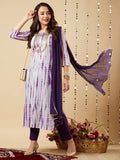 Anni Designer Women'S Rayon Viscose Printed Straight Kurta With Pant & Dupatta (Tiedye Begani-Vks01_M_Violet_Medium),Violet,M,,,