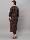 Gosriki Women'S Cotton Blend Printed Straight Kurta With Pant (End Blue-Gs_Xl_Blue_X-Large),Blue,,B0CBPQ2LFQ