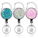 3 Pack Retractable Carabiner Badge Holder, FadyRaye Badge Reel with Belt Clip for Nurse Teacher Name Card Keychain [Bling Cute Design 27 Nylon Wire Cord]