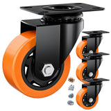 ASHGOOB 3 Inch Caster Wheels, Casters Set of 4 Heavy Duty, Orange Polyurethane (PU) Casters, Industrial Swivel Top Plate Castor 