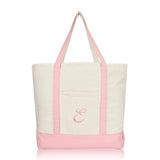 DALIX Personalized Shopping Tote Bag Monogram Pink Ballent Zippered Letter E
