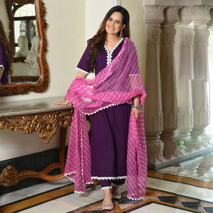 Gosriki Women'S Cotton Regular Kurta And Pants & Dupatta (Macbook-Wine_L-Go_Magenta_L),Wine,,B08VDG7N5N