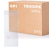 GPI - 2 x 5 Small Zip Bags, 1000 Count, 2 Mil, Clear Plastic Reclosable Zipper Poly Baggies, with Resealable Zip Top Lock Seal, 