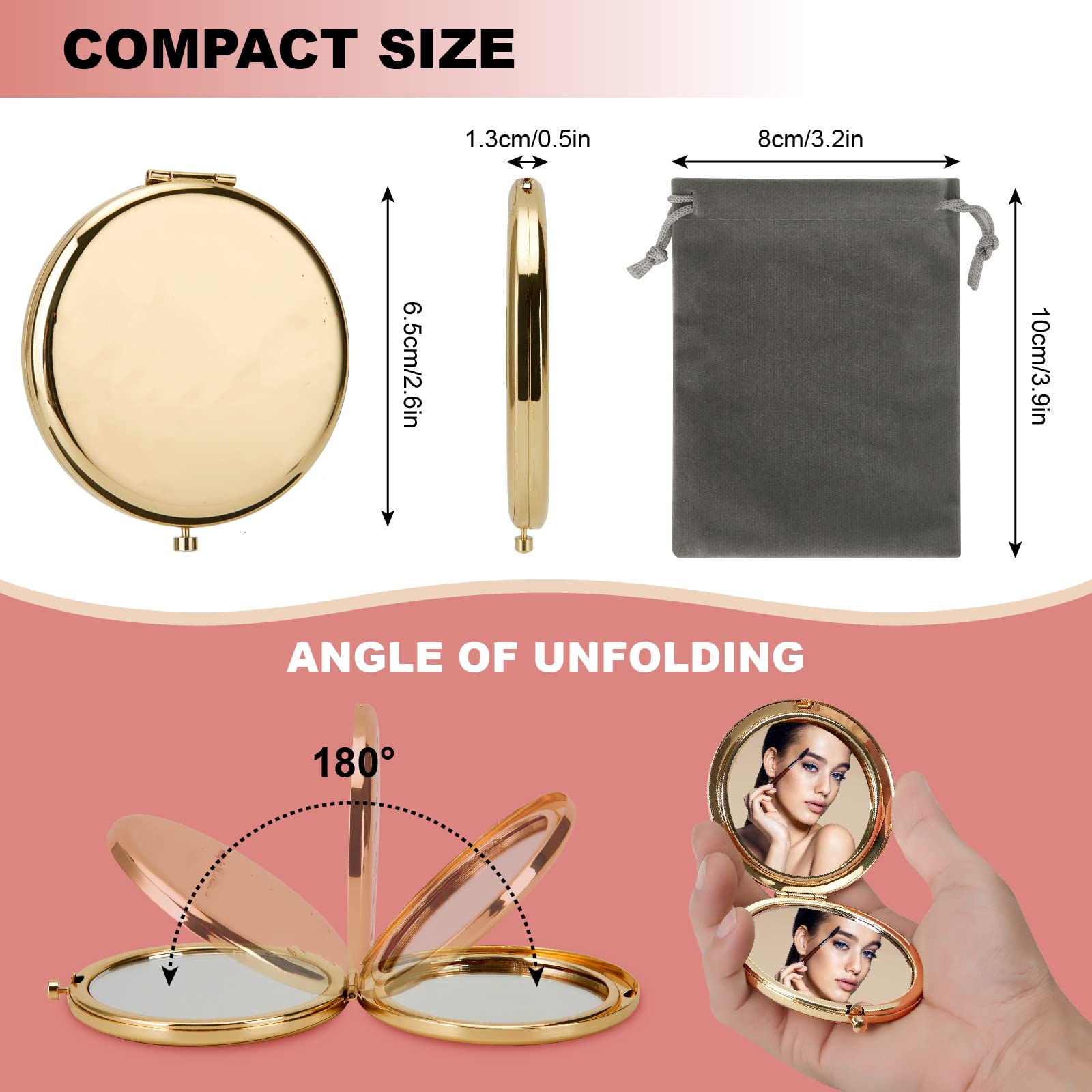 HREW MIHAGUTY Magnifying Compact Mirror for Purses with 2 x 1x Magnification, Folding Mini Pocket Double Sided Travel Makeup Mir