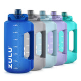ZULU Goals 64oz Large Half Gallon Jug Water Bottle with Motivational Time Marker, Covered Straw Spout and Carrying Handle, Perfe