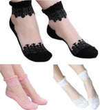 Hrbs 1 Pair Pack Lovely Women/Girls/Ladies Ruffle Sheer Crystal Silk Lace UltraThin Elastic Ankle Socks For Indoor & Outdoor Us