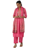 Libas Womens Yoke Design Silk Blend Straight Kurta With Trousers And Dupatta
