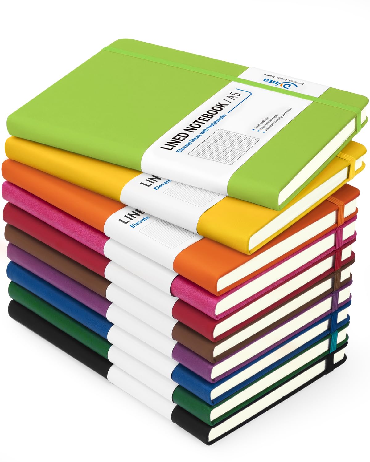 Dynta Hardcover Journal Notebooks, 10 Packs A5 Lined Journals Bulk for Writing 200 Pages/100Sheets, 8.4 x 5.8 inch, 10 Colors Cl