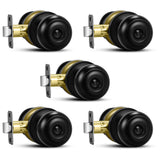 Plustool 5 Pack Matte Black Door Knobs, Privacy Door Knob with Lock, Interior Doorknobs with Round Ball, Keyless Door Lockset fo