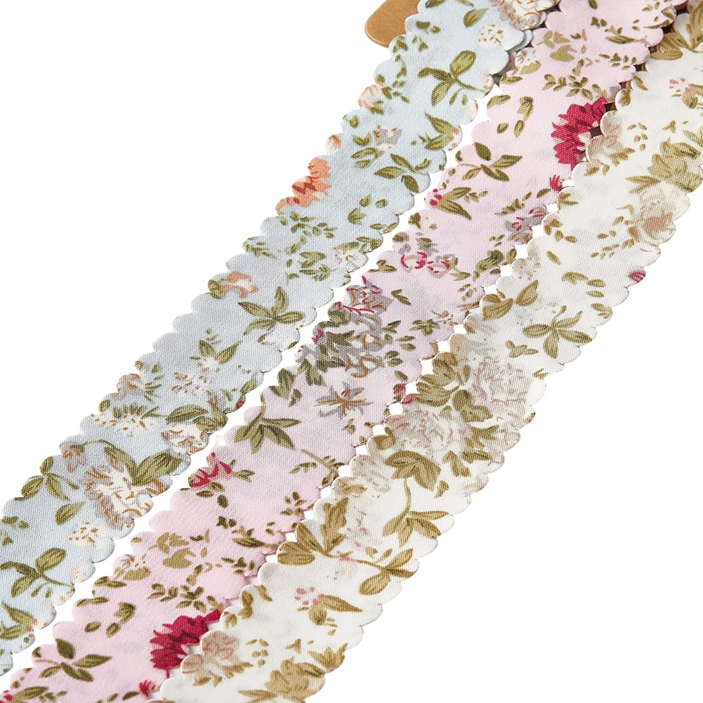 CABODYALS 3 Rolls 6 Yards 1 Inch Floral Printed Ribbon Vintage Flower Pattern Wavy Edge Spring Summer Decorative Fabric Ribbons 