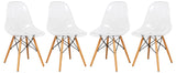 Leisuremod Dover Plastic Molded Dining Side Chair With Wood Dowel Legs, Set Of 4 (Clear)