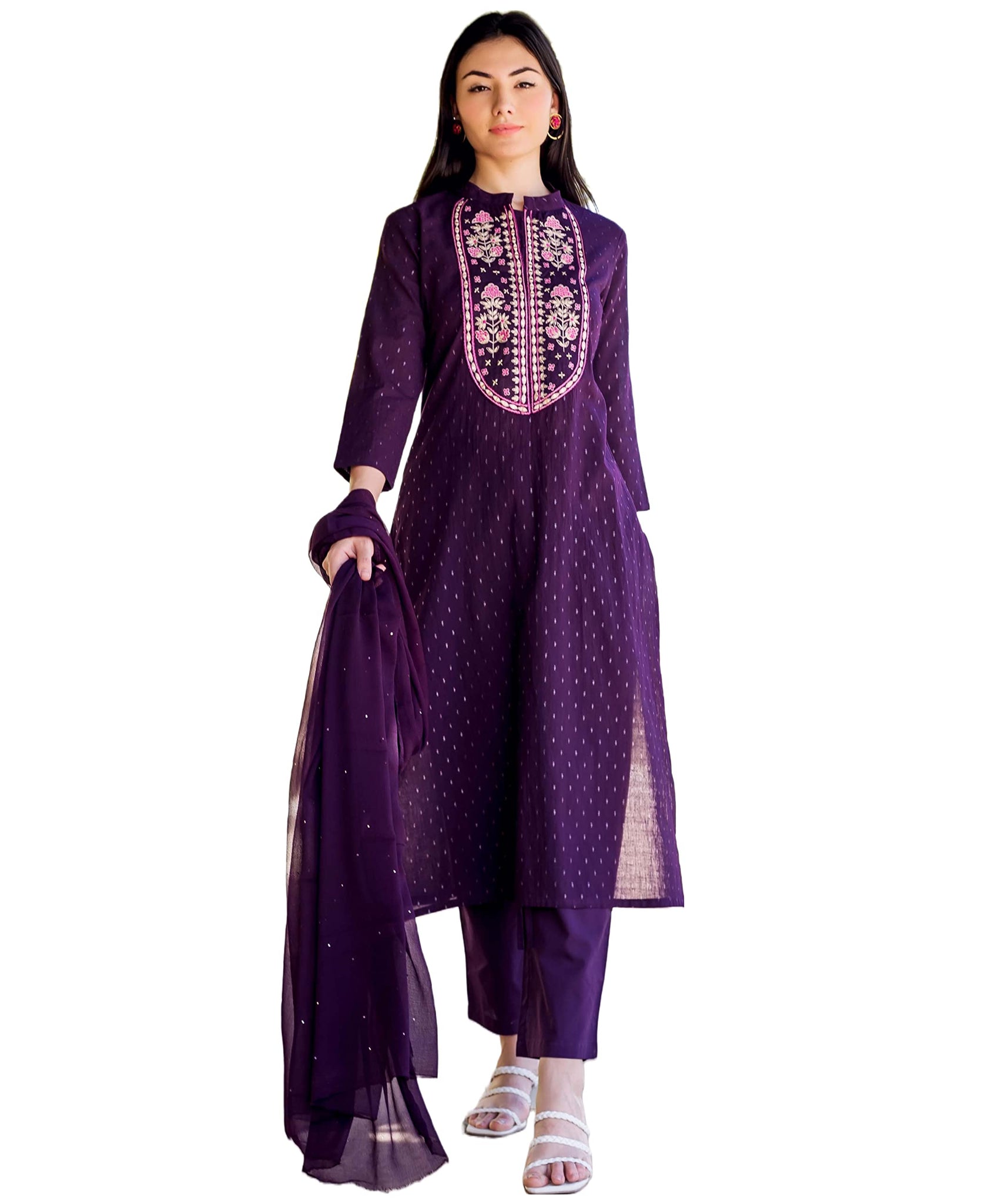 Anni Designer Women'S Cotton Blend Straight Printed Kurta With Pant & Dupatta (Raji-Begani_5Xl_Purple_Xxxxx-Large),Purple,5XL