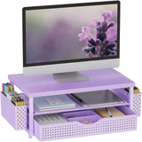 gianotter Wood Monitor Stand Riser, Desk Organizer with Drawer and 2 Pen Holders, 2-Tier Workspace Organizer for Office Supplies