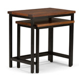 SIMPLIHOME Skyler SOLID MANGO WOOD and Metal 25 inch Wide Rectangle Industrial Nesting 2 Pc Side Table in Dark Cognac Brown, Ful