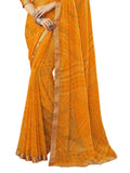 Satrani Womens Bandhani Printed & Lace Chiffon Saree With Blouse(2202Sr868_Turmeric Yellow)