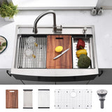 33 Inch Farmhouse Sink Splash Guard Workstation Stainless Steel - VOKIM 33x22 Inch Apron Front Curved Workstation Farmhouse sink