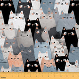 jejeloiu Cartoon Cats Fabric by The Yard Cute Cat Print Upholstery Fabric for Chairs Kawai Animals Waterproof Indoor Outdoor Dec