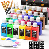 Nicpro 24 Colors Fabric Paint (2oz/60ml), Permanent Soft Fabric Paint Set with Brushes, Palette, Stencils, Non-Toxic Textile Pai