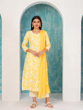 Anni Designer Women'S Cotton Blend Straight Printed Kurta With Pant & Dupatta (Mei Yellow-Nd_L_Yellow_Large),Yellow,L,,,