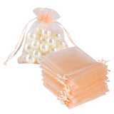 HRX Package 100pcs Little Organza Bags 3 x 4 inch, Blush Peach Mesh Bags Drawstring Pouches for Jewelry Bracelets Candy Party Fa