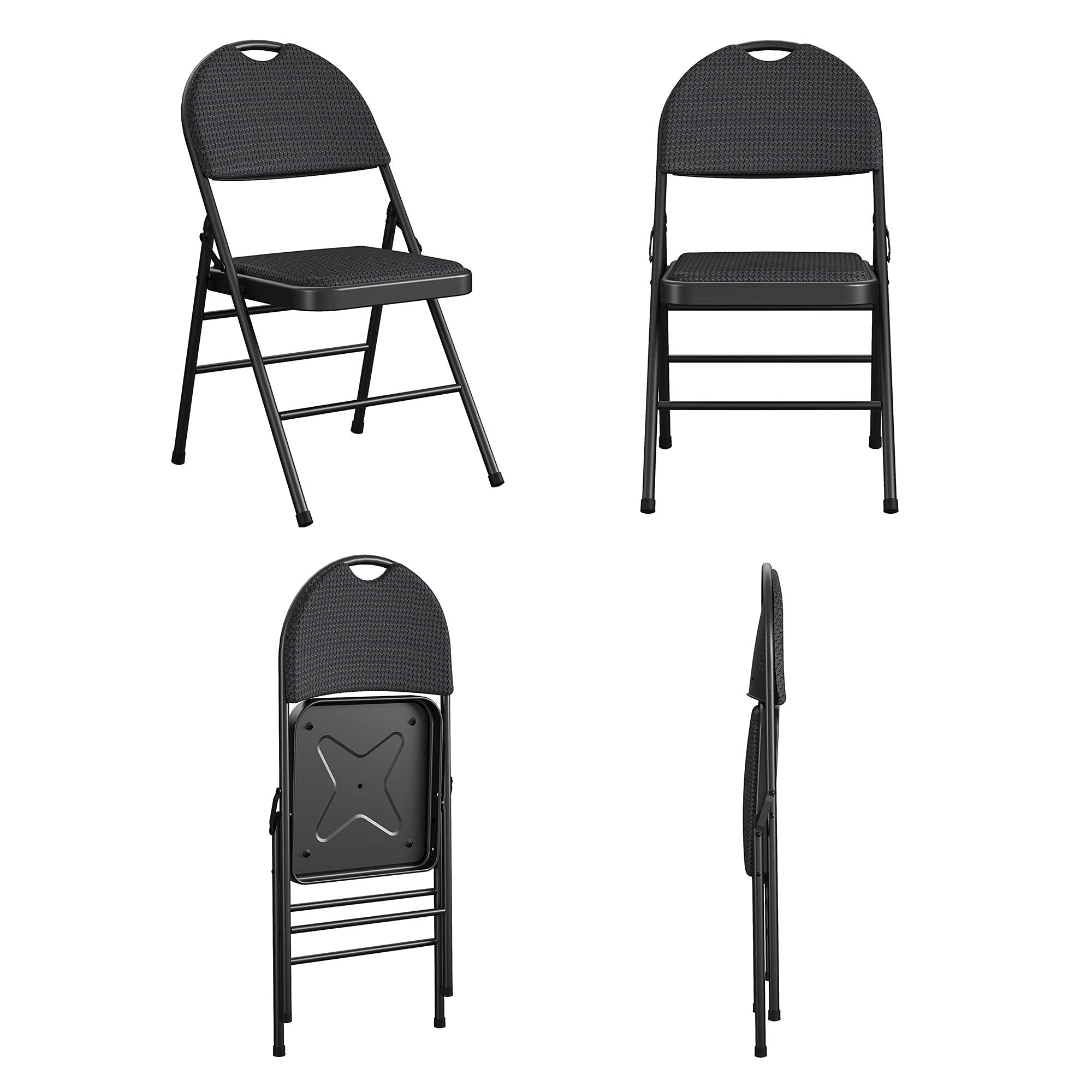 Cosco Essentials Commercial Xl Comfort Fabric Padded Metal Folding Chair With Contoured Seat Back, 300 Lb. Weight Rating, Triple
